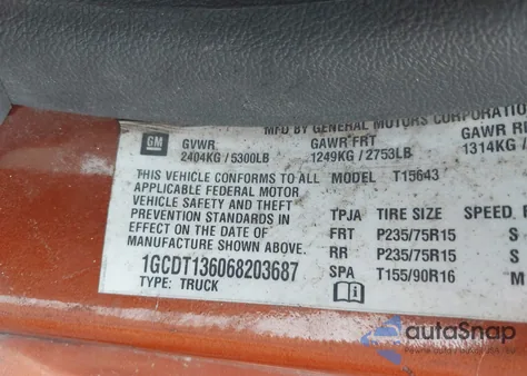 2006 Chevrolet Colorado Lt из США, поврежденный, VIN 1GCDT136068203687